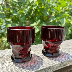 Two Vintage Anchor Hocking Georgian Ruby 5oz Flat Tumblers
